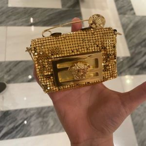 Fendace (Versace x Fendi collaboration) Gold Medusa nano micro charm handbag